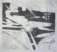 Image # 25936: Global Warfare Final Backglass Sketch 
(Pencil and charcoal sketches on drawing vellum.)
