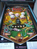 Image # 58295: Gold Rush Illuminated Playfield 
(The score reel symbols indicate this is a 'Gold Rush' playfield with instruction and score cards from a 'Jackpot' game.)