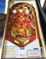 Image # 65299: Golden Arrow Sample Game - Playfield 
(Much of the red ink on the card holder has faded. Serial number 01002S.)