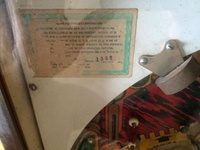 Image # 65300: Golden Arrow Sample Game - Playfield Serial Number 
(The cabinet has serial number 01002S.)