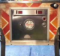 Image # 65302: Golden Arrow Sample Game - Cabinet - Front 
(The metal strip along the bottom edge was added by an owner as structural reinforcement. Serial number 01002S.)
