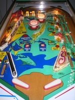 Image # 34307: Atlantis Illuminated Playfield 
(The metal pin is missing to the left of the copyright notice in the right inlane.)