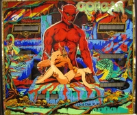 Image # 43262: Gorgar Backglass 
(First and fourth player's score displays are not original to this game.)