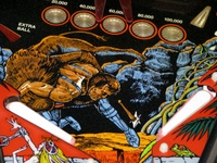 Image # 45311: Grand Lizard Playfield - Detail 
(This is a New Old Stock playfield in its crate from the manufacturer.)