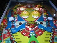 Image # 16795: Grand Prix Upper Playfield 
(The 'C' and 'D' drop targets are not original to this game.)