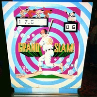 Image # 1059: Grand Slam Backglass 
(The red circles on the backbox front, as seen on the game flyer, have faded on this backbox.)