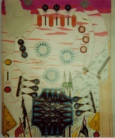 Image # 50677: Attila the Hun Original Playfield Artwork - Upper 
(Artist is John Trudeau.Colored pencils on drafting velum.Dimensions are unavailable. Drawn at 1:1 ratio (actual size).)