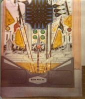 Image # 50678: Attila the Hun Original Playfield Artwork - Lower 
(Artist is John Trudeau.Colored pencils on drafting velum.Dimensions are unavailable. Drawn at 1:1 ratio (actual size).)