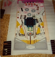 Image # 50676: Attila the Hun Original Playfield Artwork 
(Artist is John Trudeau.Colored pencils on drafting velum.Dimensions are unavailable. Drawn at 1:1 ratio (actual size).)