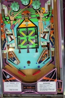 Image # 46502: Gulfstream Lower Playfield 
(The five purple spots near the flippers are not original to this game.)