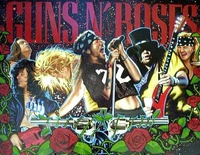 Image # 16304: Guns N' Roses Original Painting For Production Backglass 
(Artist is Markus Rothkranz.Acrylic paint on canvas board.Dimensions 38 1/2 inches by 30 inches.)