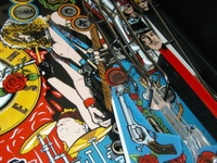 Image # 33084: Guns N' Roses Sample Game - 'Lite Guitar' Insert 
(This right inlane insert indicates 'Lite Guns' in production games. Game has serial number 110878 manufactured May 23, 1994.)