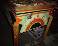 Image # 48675: Happy-Go-Lucky Cabinet - Front 
(The white button on the coin door is not original to this game. Serial number 52566HL.)