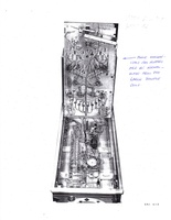 Image # 69027: Happy-Go-Lucky Promotional Photo - Prototype Large Flipper Coils 
(We scanned an already scanned image of the original photo. Handwritten annotations on the game itself are by an unknown Gottlieb employee. Blue ink annotation by Steve Young. Photo courtesy Pinball Resource from Gottlieb archives. Used with permission.)