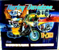 Image # 31837: Harley-Davidson (1st production run) Illuminated Backglass 
(From a game with serial number I656432.)