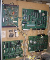 Image # 43753: Haunted House Inside Backbox 
(Two connectors attached to the upper right board are replacements.)