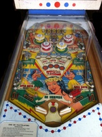 Image # 49087: Hawaiian Isle Playfield - Hawaiian Isle 
(The posts in the outlanes were added after-factory. The mini-posts nearby are missing their rubber rings.)