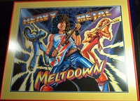 Image # 71168: Heavy Metal Meltdown Original Backglass Artwork 
(Artist is Tony Ramunni. Watercolor on posterboard.Dimensions 21 1/4 inches by 26 inches. Metal frame is 26 by 31 inches.)