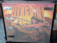 Image # 74210: Hercules Backglass - Reverse - No Silkscreening 
(From the game with serial number 370564.)