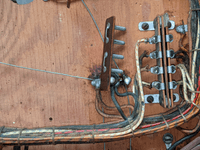Image # 80334: Hit Parade Inside Backbox - Detail 
(An option plug is shown here removed from the nearby jack. The left side of the jack is for Replay operation. The right side is for Regular operation.)