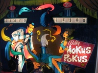 Image # 45040: Hokus Pokus Illuminated Backglass Detail - Over The Top 
(Serial number 2203.)
