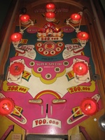 Image # 66338: Holiday Illuminated Playfield 
(The flipper rubbers shown here are different than what the factory used. Serial number 41326.)