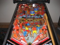 Image # 38898: Hoops Full Playfield 
(The red and blue rubber post sleeves are not original to this game. Factory sleeves are black.)