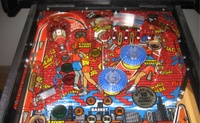 Image # 38899: Hoops Upper Playfield 
(The red and blue rubber post sleeves are not original to this game. Factory sleeves are black.)