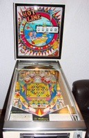 Image # 63360: Hot Line Modified For 5-Digit Scoring - Italy 
(This game from Italy was converted to 5-digit scoring, a common practice of operators there. A dummy zero has been added. The replay wheel was removed and the replay window was covered up. The pop bumper values were increased.)