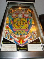 Image # 63359: Hot Line Modified For 5-Digit Scoring - Italy 
(This game from Italy was converted to 5-digit scoring, a common practice of operators there. The pop bumper values were increased.)