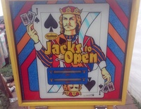 Image # 69847: Jacks to Open Test Game - Alphanumeric Backglass 
(Serial number 13789.)