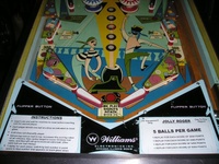 Image # 13946: Jolly Roger Lower Playfield 
(The long flippers shown here are not the size originally installed by the factory.)