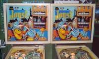 Image # 40359: Joust Early Production and Regular Production - Backglass 
(Serial number 1001 is on the left. Serial number 1485 is on the right.)