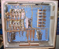 Image # 40367: Joust Inside Early Production Backbox 
(There are three plugs in this game and no relay above the replay mechanism. Serial number 1001.)
