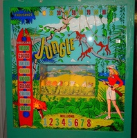 Image # 19969: Jungle Illuminated Backglass 
(The cabinet shown here has been repainted a solid green but is included to show its other features.)