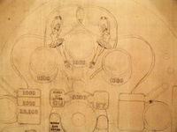 Image # 56520: Ballerina Original Playfield Artwork - Upper Section 
(Artist is Lester Hilbrich.Pencil on art paper.Dimensions are unavailable.)