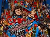 Image # 49267: Lethal Weapon 3 Middle Playfield 
(The blue plastic light shield in the upper left corner of this image is not original. Also, a drop target sticker is missing.)