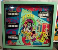 Image # 35330: Bally Hoo Engineering Prototype Backglass 
(The game pictured has no serial number. It was made as the next step after the whitewood stage of development.)