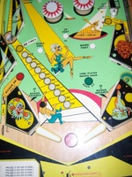 Image # 35333: Bally Hoo Engineering Prototype Lower Playfield 
(The game pictured has no serial number. It was made as the next step after the whitewood stage of development.)