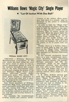 Image # 41124: Magic City Cash Box Ad 
(Cash Box, Jan-28-1967, page 73. This article introduces 'Magic Town' but mistakenly shows a picture of 'Magic City' and reverses the two names in the second column when talking about the backglass and the playfield.)