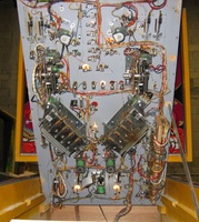 Image # 27824: Mata Hari Under Playfield 
(This game has several serial numbers:1110 is stamped externally on both the cabinet side and head.1112 is tagged on the inside cabinet motor board.1113 is tagged inside the backbox.1116 is tagged under the playfield.)