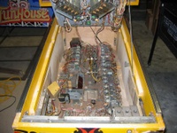 Image # 27822: Mata Hari Inside Cabinet 
(This game has several serial numbers:1110 is stamped externally on both the cabinet side and head.1112 is tagged on the inside cabinet motor board.1113 is tagged inside the backbox.1116 is tagged under the playfield.)