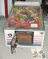 Image # 15068: Middle Earth Pre-Production Cabinet 
(This is from Pre-Production Game #4 having a serial number of 0084 and a white cabinet.)