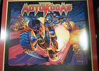 Image # 71171: Motordome Original Backglass Artwork 
(Artist is Tony Ramunni. Watercolor on posterboard.Dimensions 26 inches by 24 inches. Metal frame is 29 by 31 inches.)