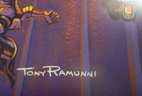 Image # 71173: Motordome Original Backglass Artwork - Detail 
(Artist is Tony Ramunni. Watercolor on posterboard.Dimensions 26 inches by 24 inches. Metal frame is 29 by 31 inches.)