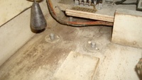 Image # 46394: Music Man Inside Cabinet - Leg Bolts 
(The cabinet bottom was described by the manufacturer as 3/4 inch thick plywood.)