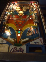 Image # 50353: Night Rider Illuminated Playfield 
('Same Player Shoots Again' insert in lower playfield is lit.)