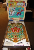 Image # 48726: North Star Sample Game - Front View 
(The two passive bumpers at the very top of the playfield have blue skirts. Their caps should also be blue. The backglass has red fade. Cabinet has partial serial number ending with '076 S'.)