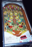 Image # 5465: Olympics Playfield - 'Caracas' Version 
(The right outlane is marked 'Caracas'.)
