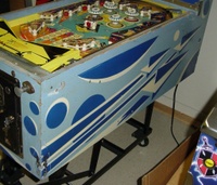 Image # 23064: On Beam Later Production Cabinet - Right 
(Serial number 2214. Note: this game was produced with stationary targets in place of mushroom bumpers.)